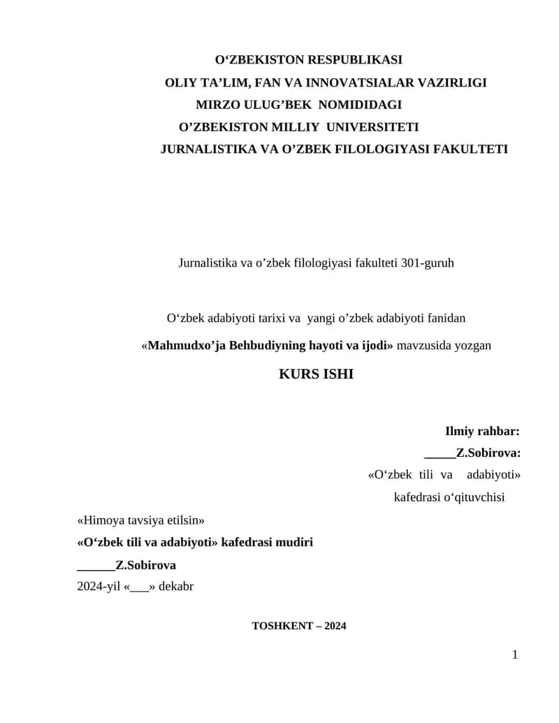 Mahmudxo’ja Behbudiyning hayoti va ijodi