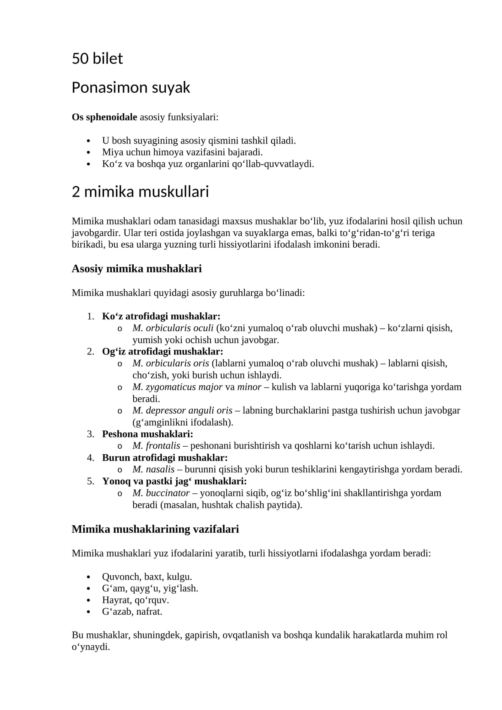 Os sphenoidale asosiy funksiyalari