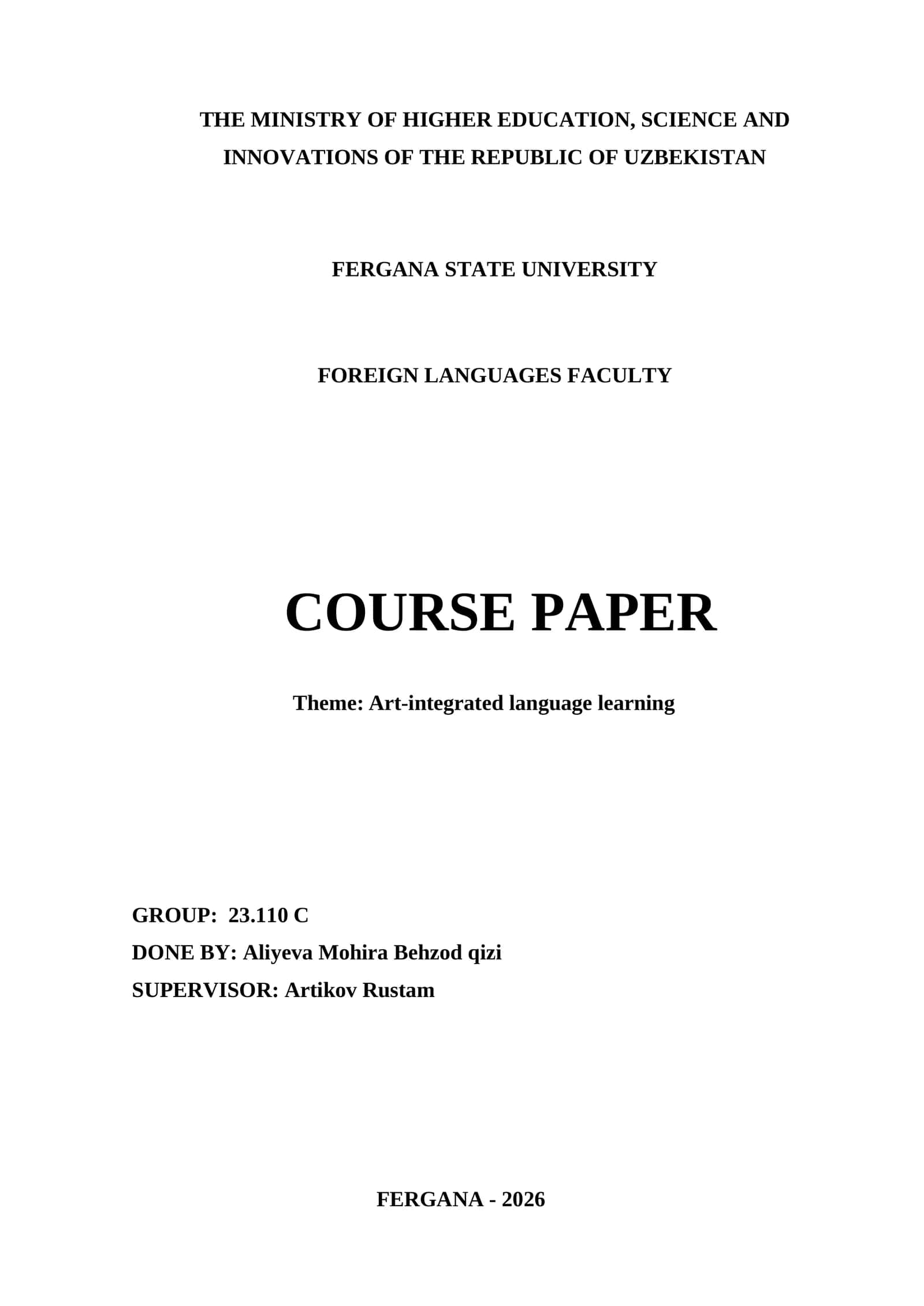 Course Paper on Art-integrated Language Learning