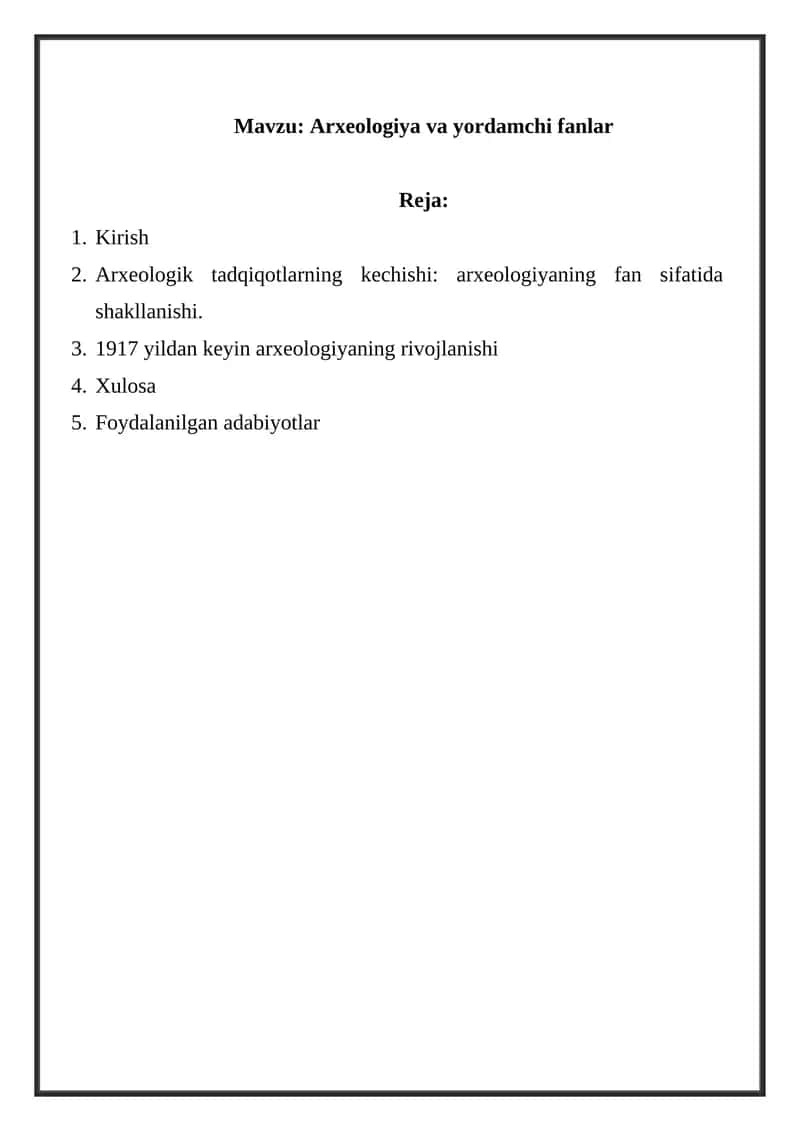 Arxeologiya va yordamchi fanlar