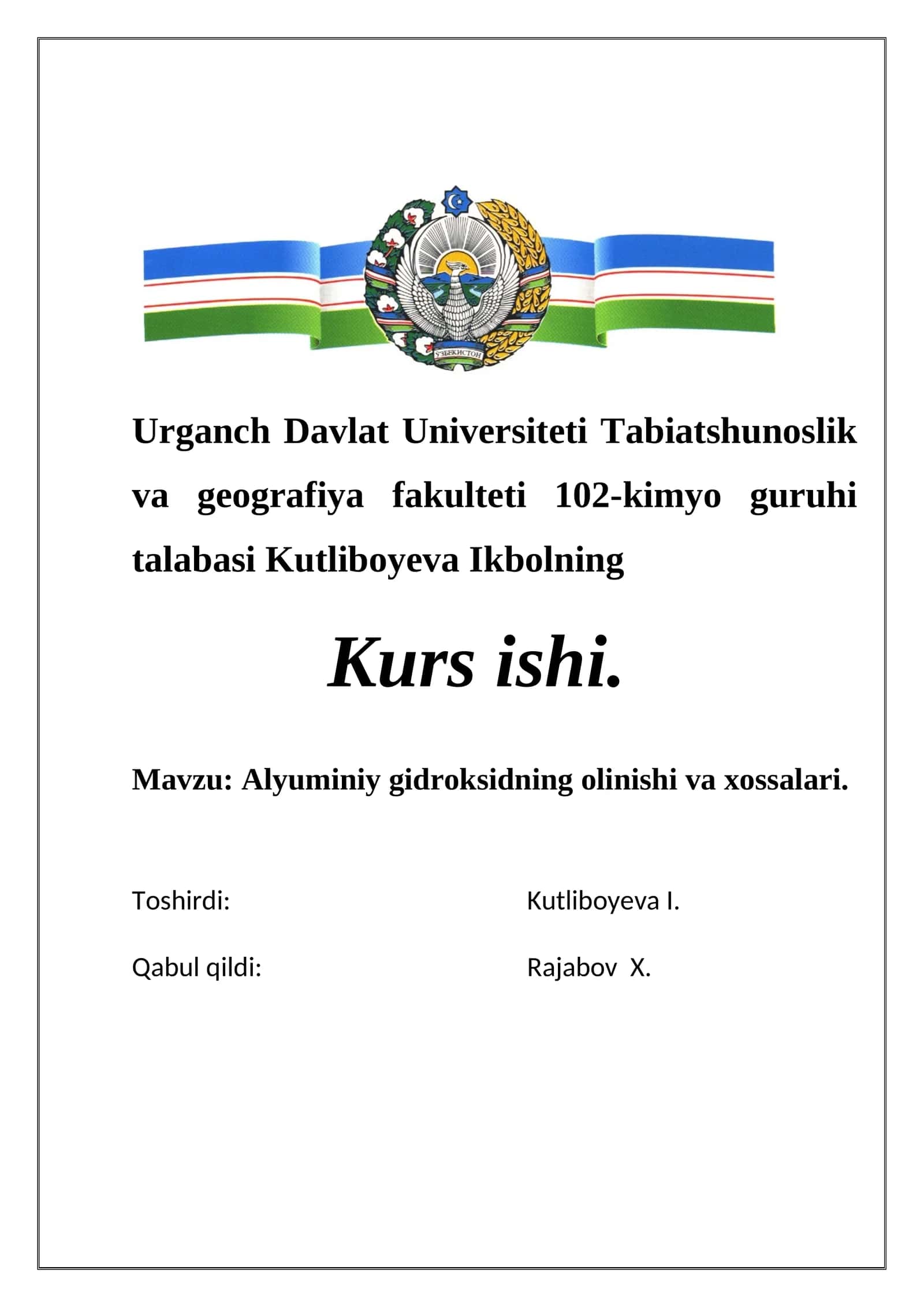 Alyuminiy gidroksidning olinishi va xossalari