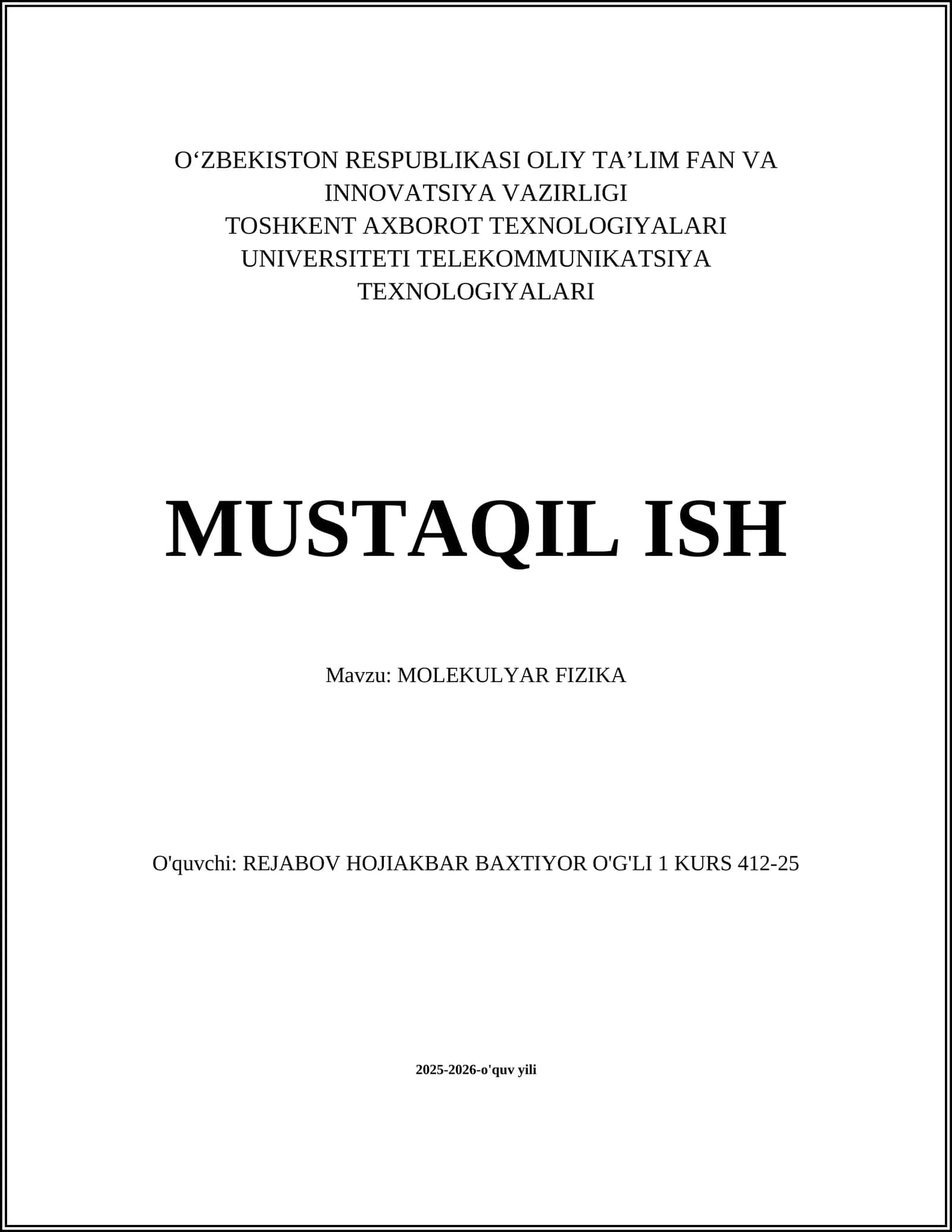 MOLEKULYAR FIZIKA