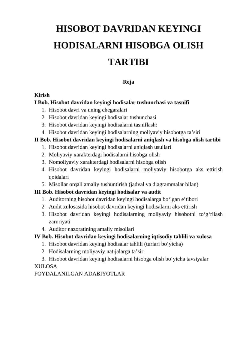 HISOBOT DAVRIDAN KEYINGI HODISALARNI HISOBGA OLISH TARTIBI