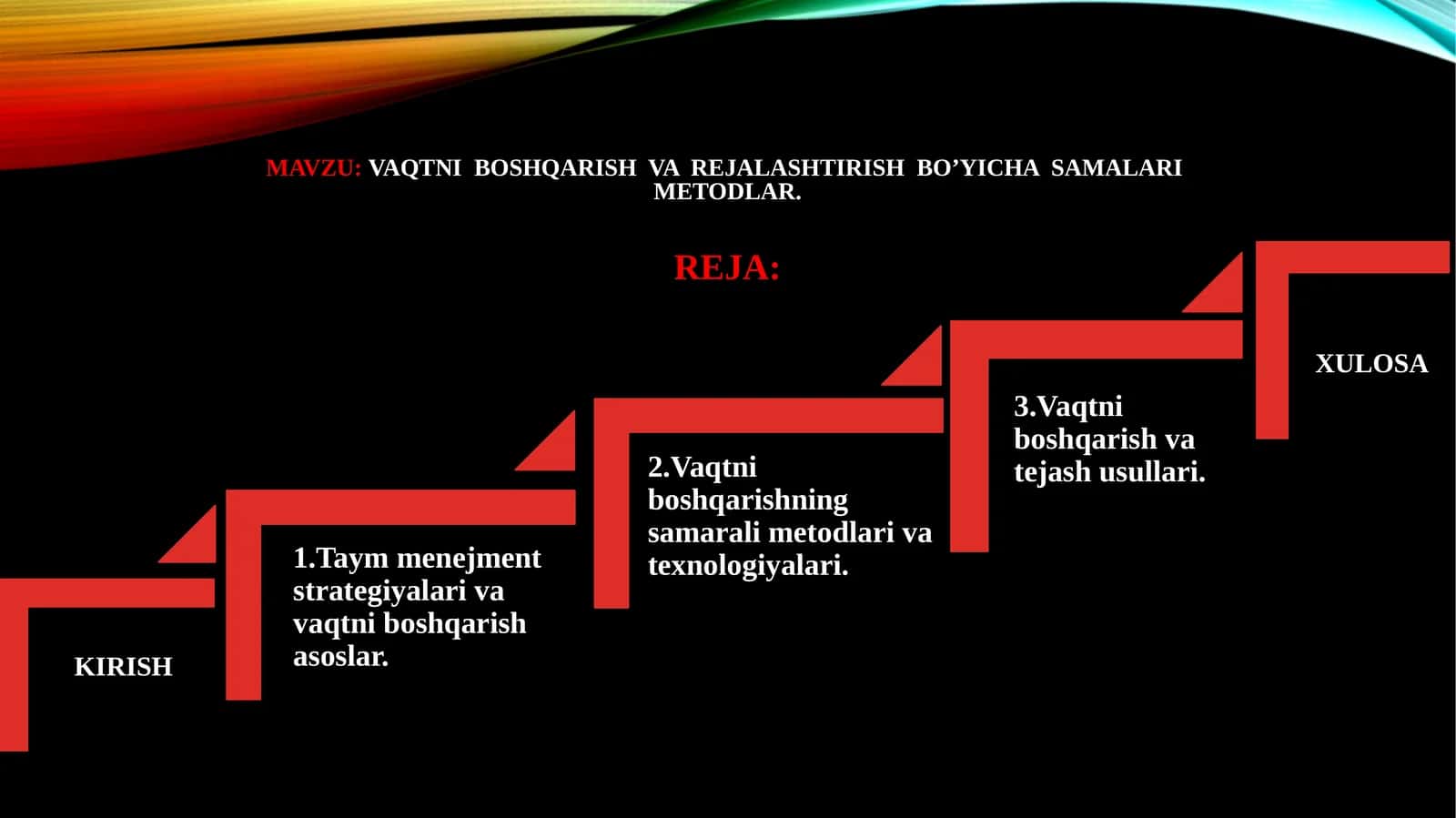 Vaqtni  boshqarish  va  rejalashtirish  bo’yicha  samalari  metodlar.