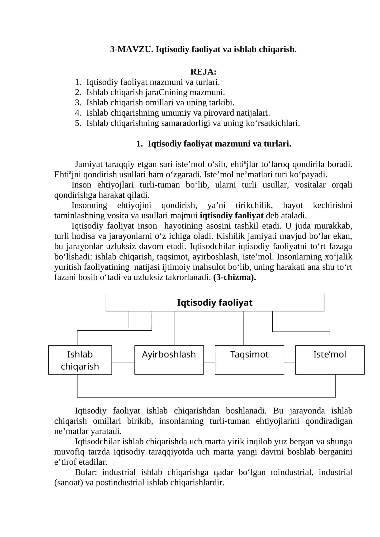 Iqtisodiy faoliyat va ishlab chiqarish