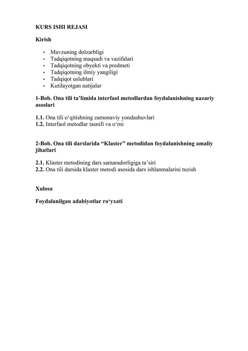 Ona tili darslarida "klaster"metodidan foydalanish