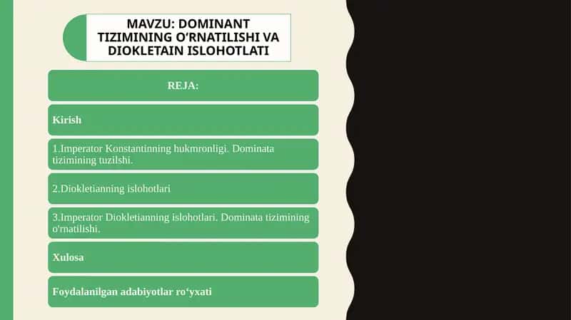 DOMINANT TIZIMINING O‘RNATILISHI VA DIOKLETAIN ISLOHOTLATI