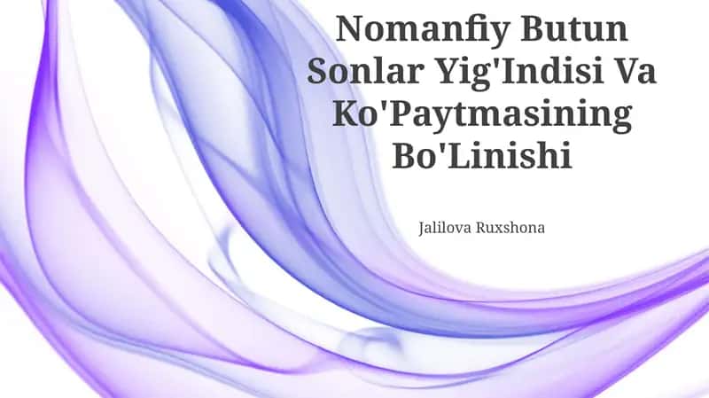 Nomanfiy Butun Sonlar Yig'Indisi Va Ko'Paytmasining Bo'Linishi