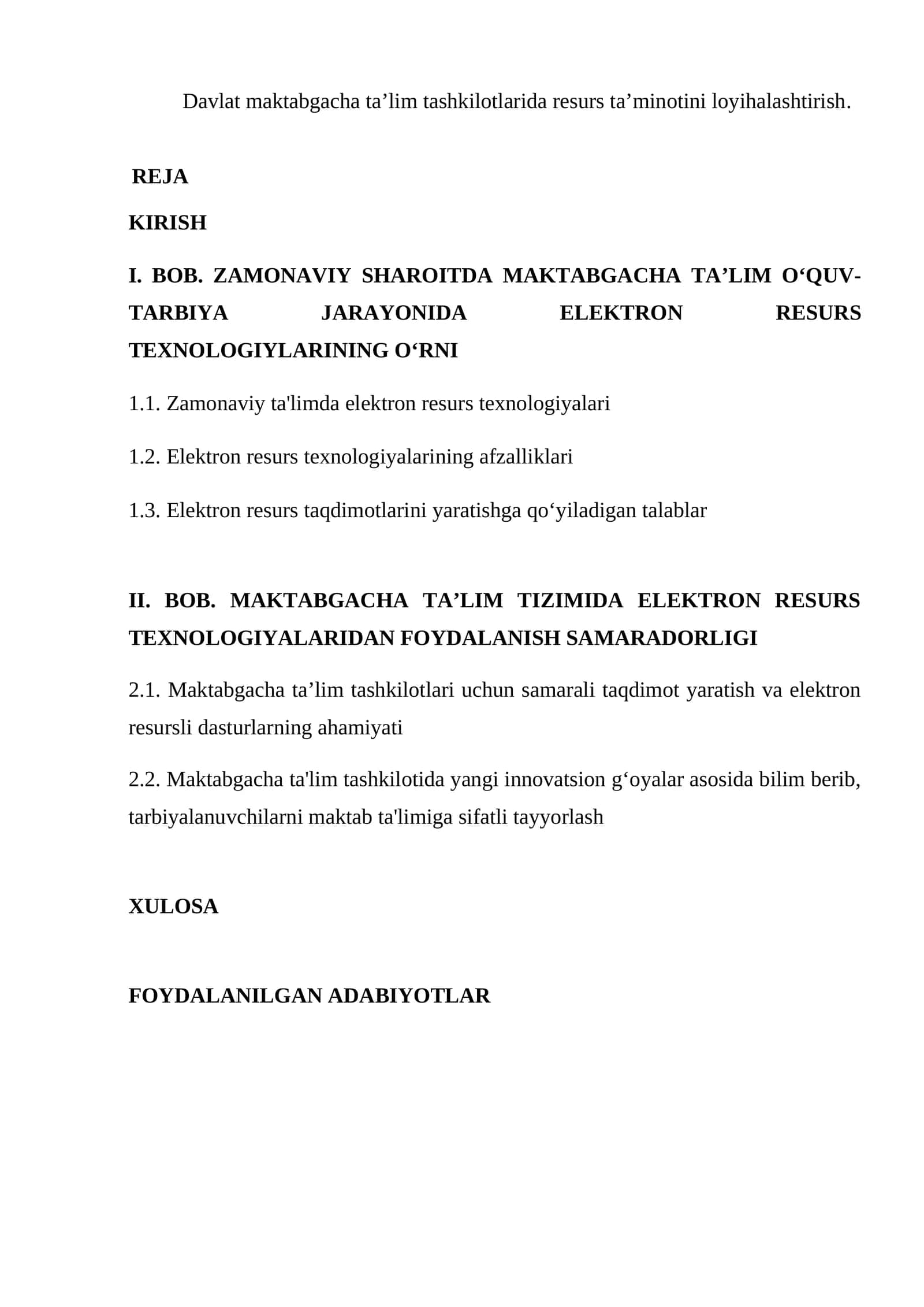 Zamonaviy ta'limda elektron resurs texnologiyalari