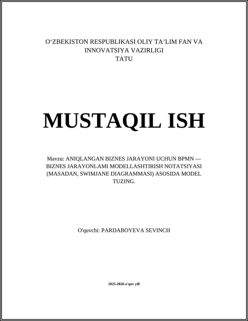 BPMN — Biznes jarayonlami modellashtirish notatsiyasi