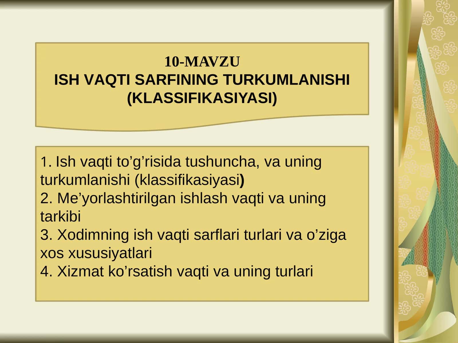 10-MAVZUISH VАQTI SАRFINING TURKUMLАNISHI(KLАSSIFIKАSIYASI)