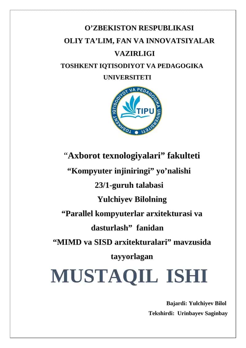 MIMD va SISD arxitekturalari