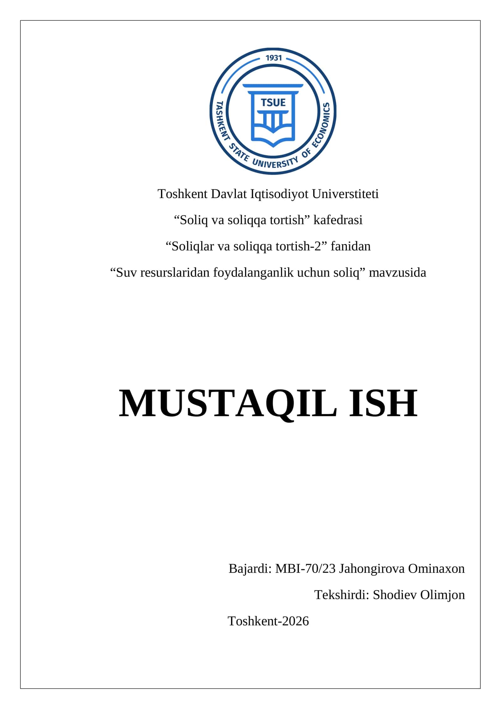 Suv resurslaridan foydalanganlik uchun soliq