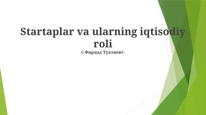 Startaplar va ularning iqtisodiy roli