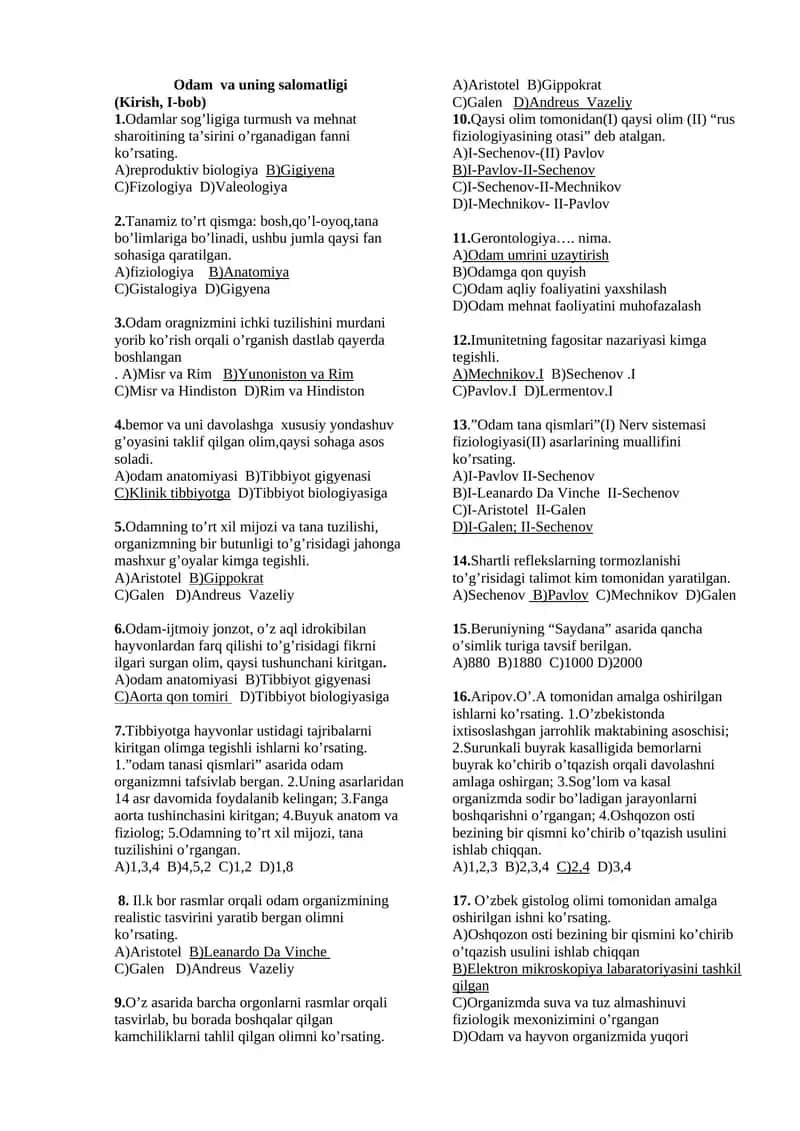Odamlar sog’ligi va salomatligi