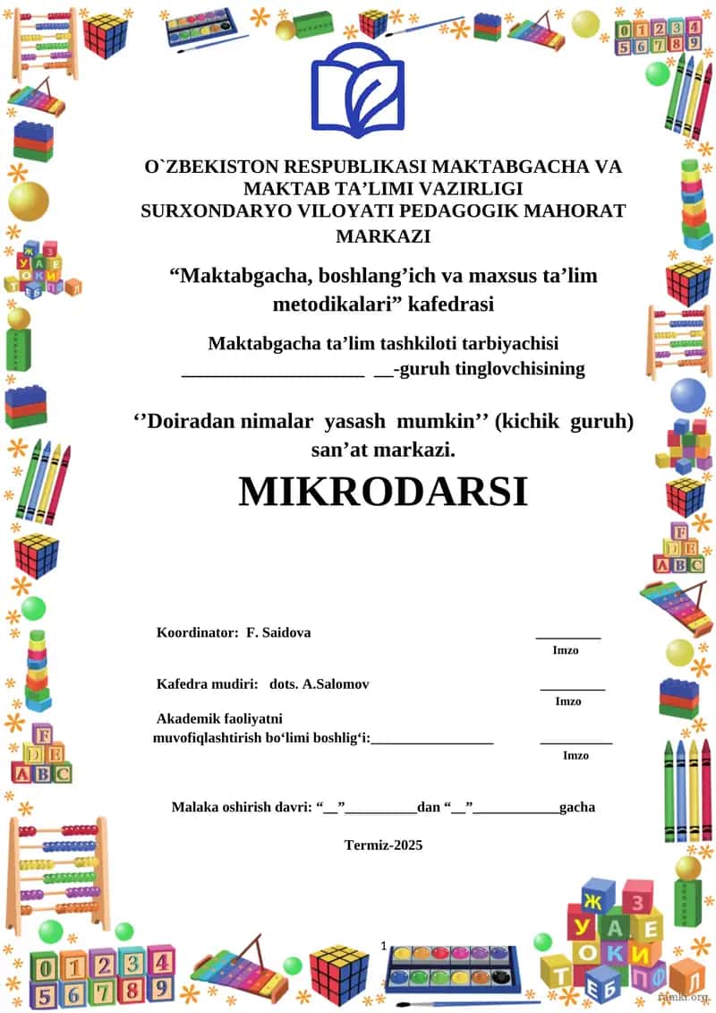 ‘’Doiradan nimalar yasash mumkin’’ (kichik guruh) san’at markazi.