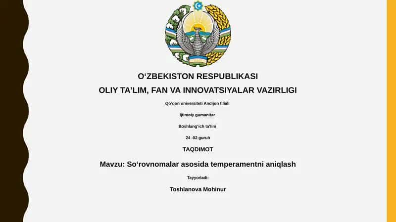 Soʻrovnomalar asosida temperamentni aniqlash