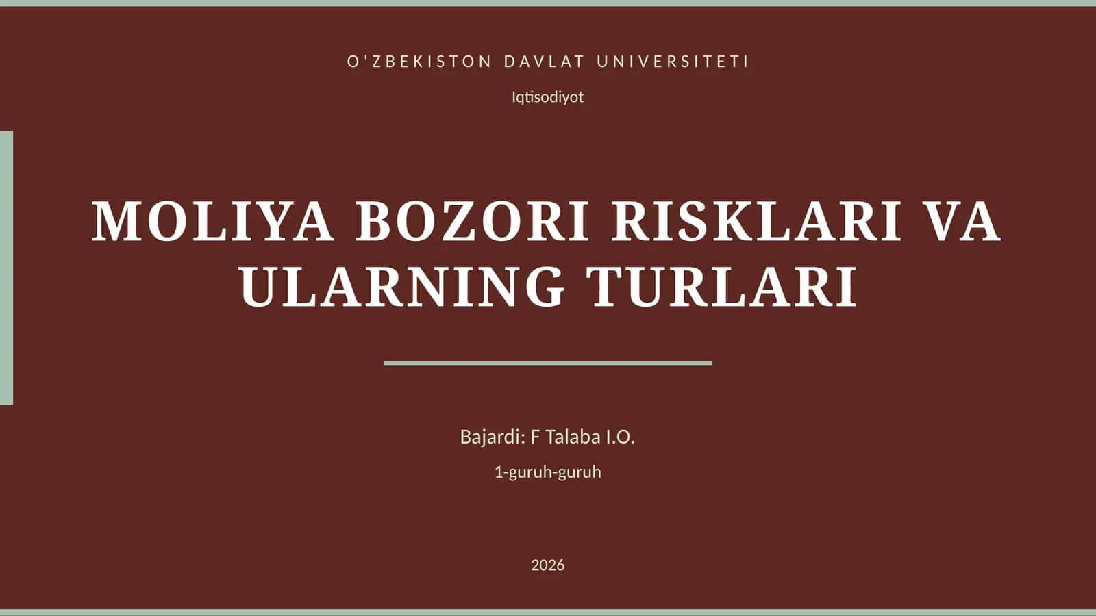 MOLIYA BOZORI RISKLARI VA ULARNING TURLARI
