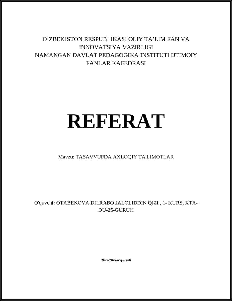 TASAVVUFDA AXLOQIY TA'LIMOTLAR