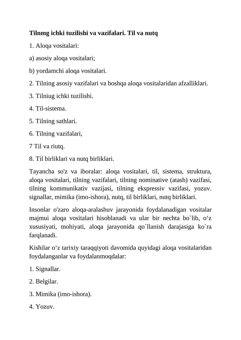 Tilning Ichki Tuzilishi va Vazifalari