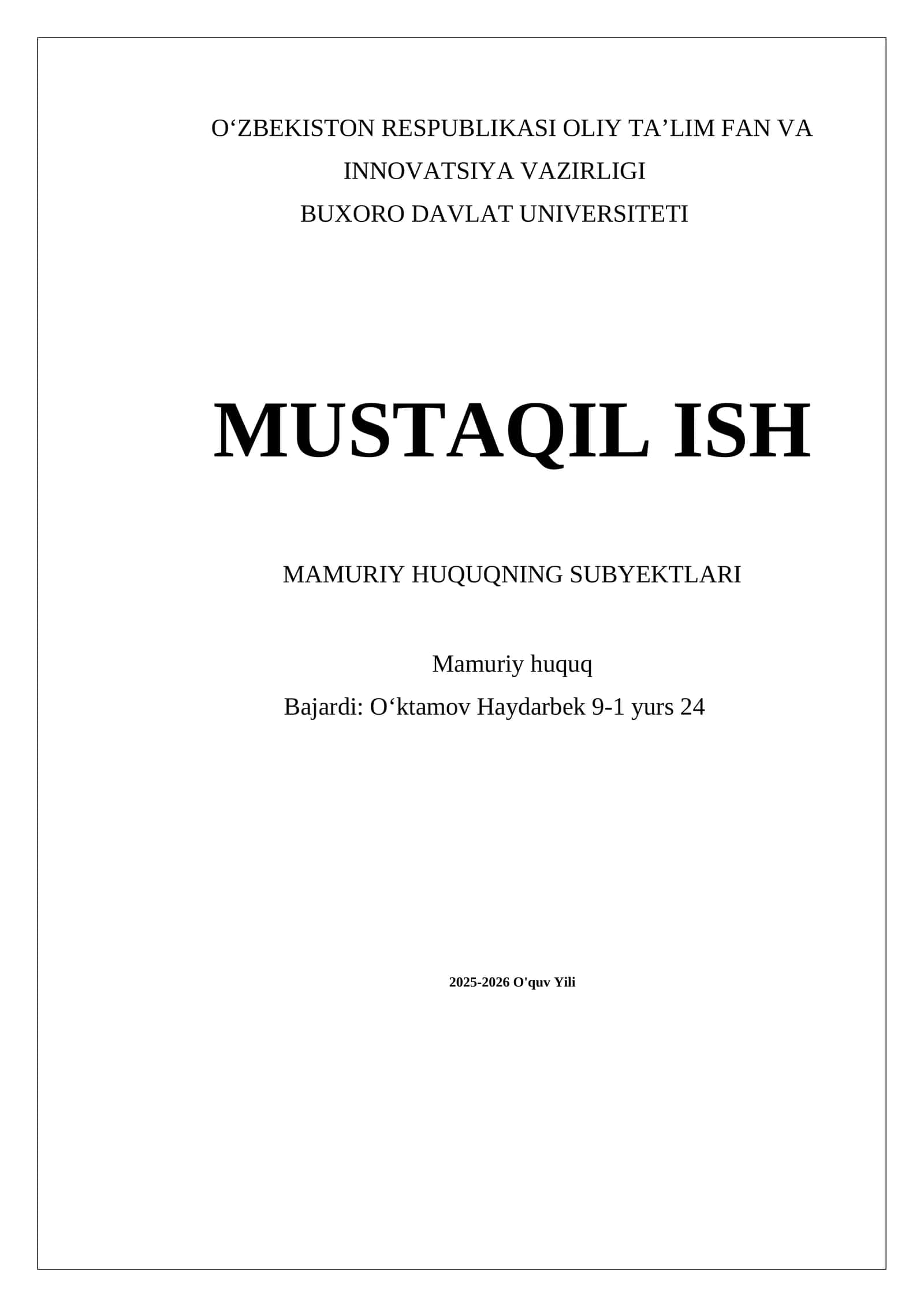 MUSTAQIL ISH MAMURIY HUQUQNING SUBYEKTLARI