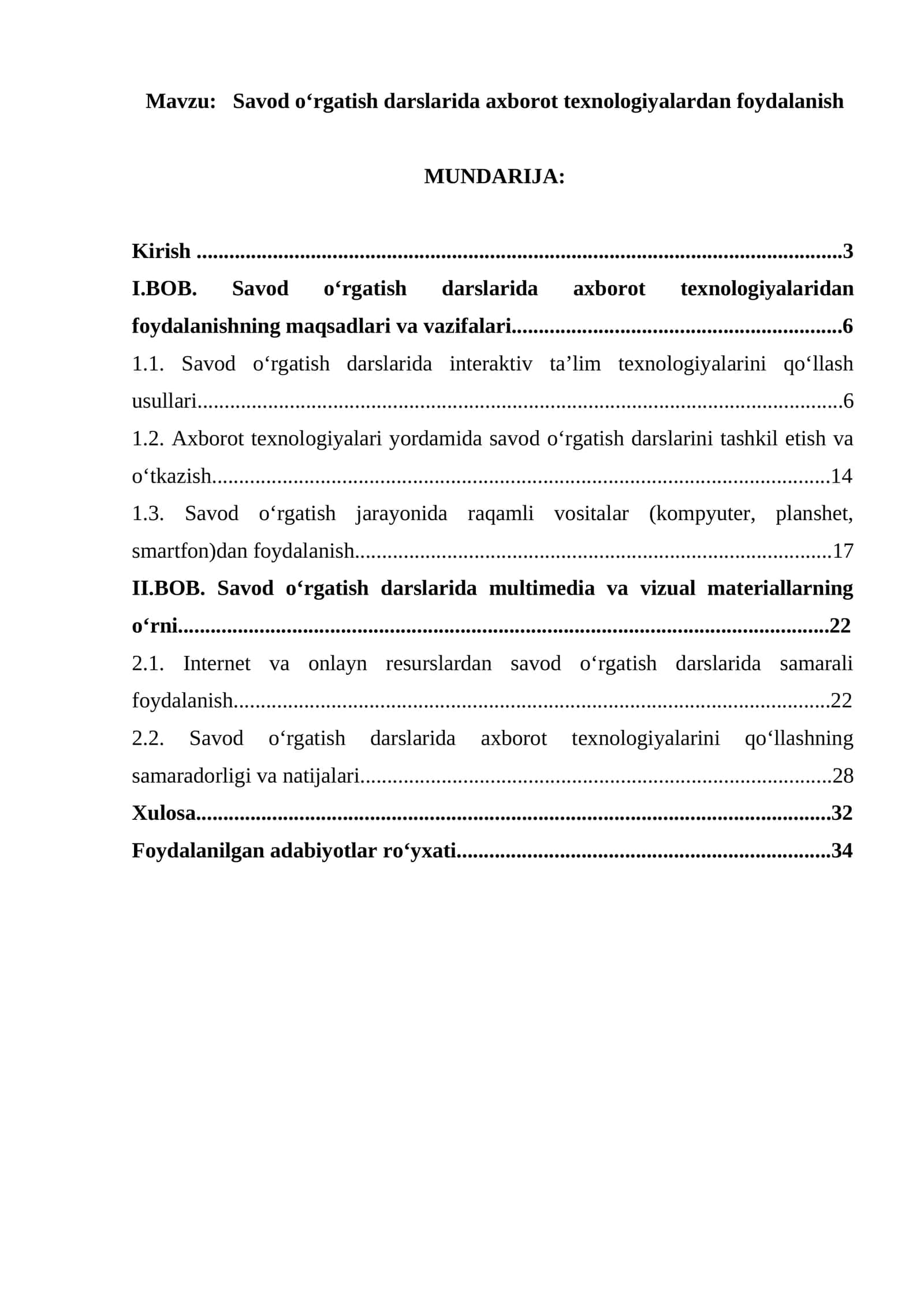Savod o‘rgatish darslarida axborot texnologiyalardan foydalanish