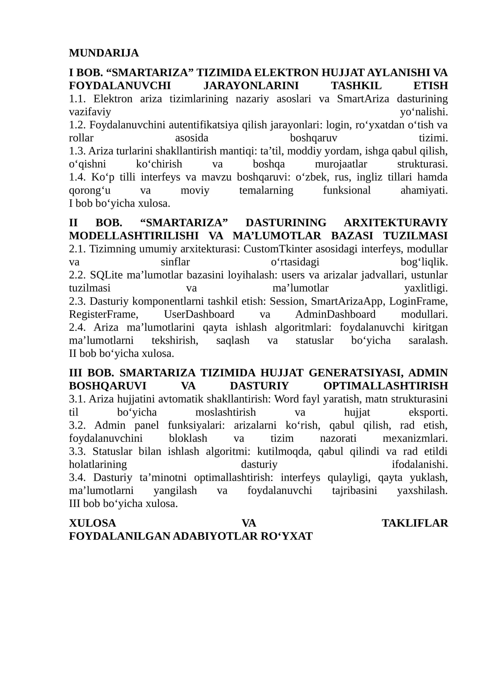 “SMARTARIZA” TIZIMIDA ELEKTRON HUJJAT AYLANISHI VA FOYDALANUVCHI JARAYONLARINI TASHKIL ETISH
