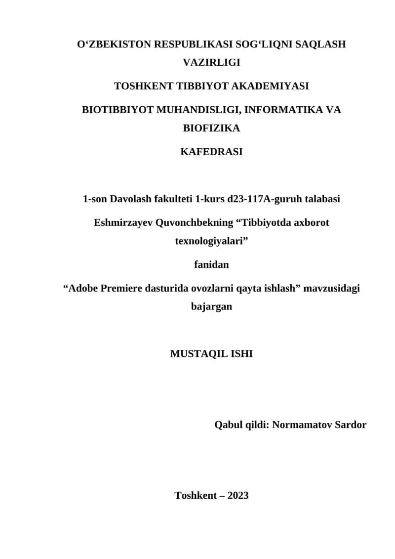 "Adobe Premiere dasturida ovozlarni qayta ishlash"