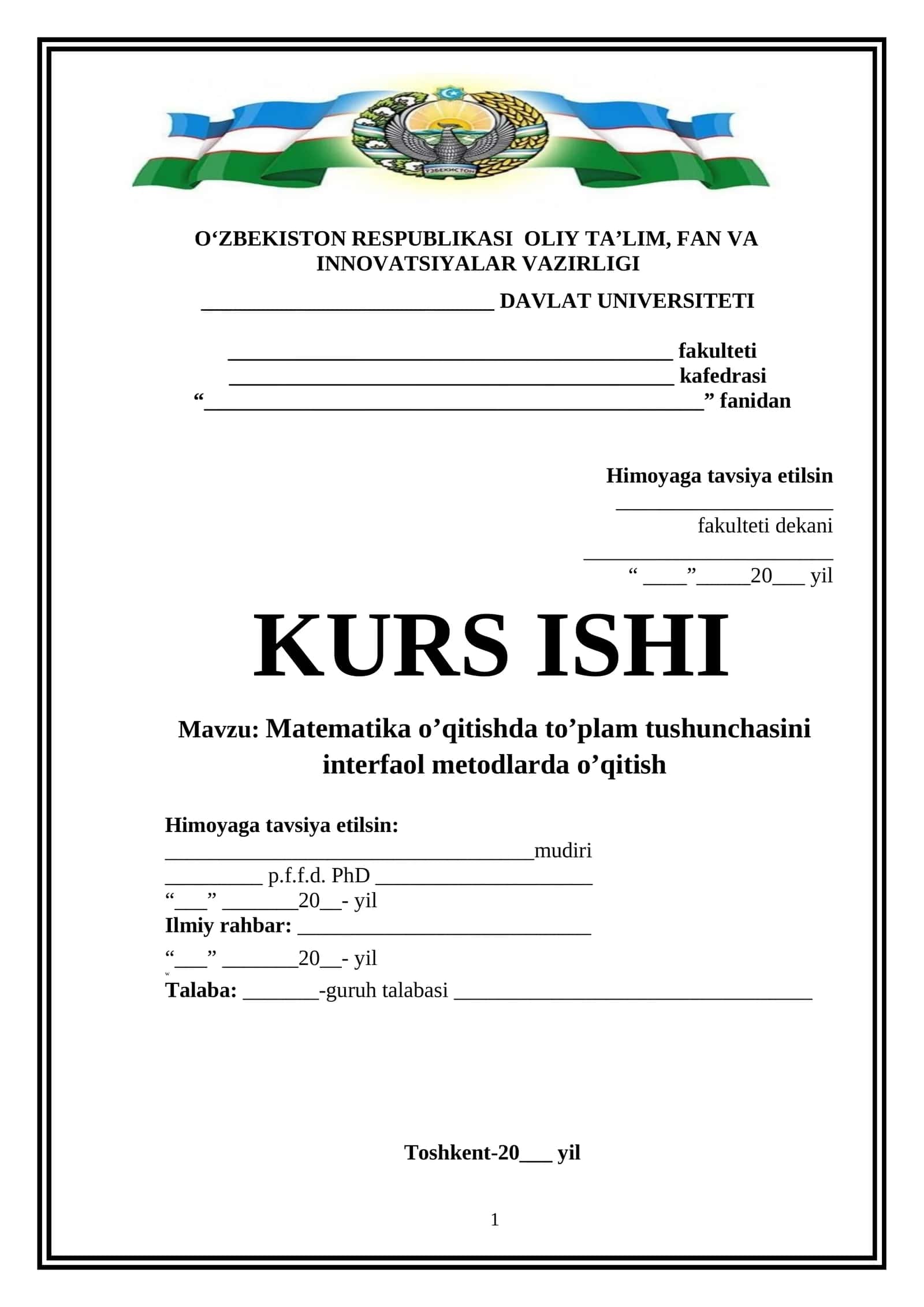 Matematika o’qitishda to’plam tushunchasini interfaol metodlarda o’qitish