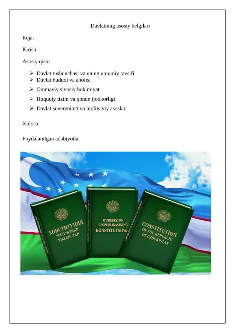 Davlatning asosiy belgilari