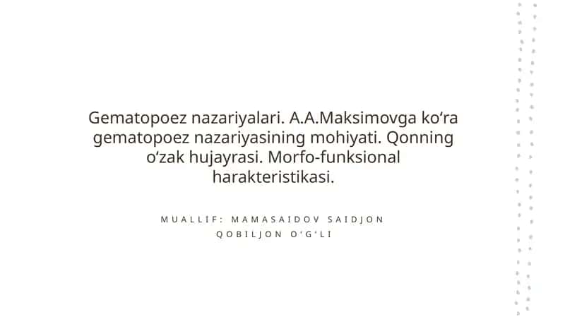 Hematopoez nazariyalari