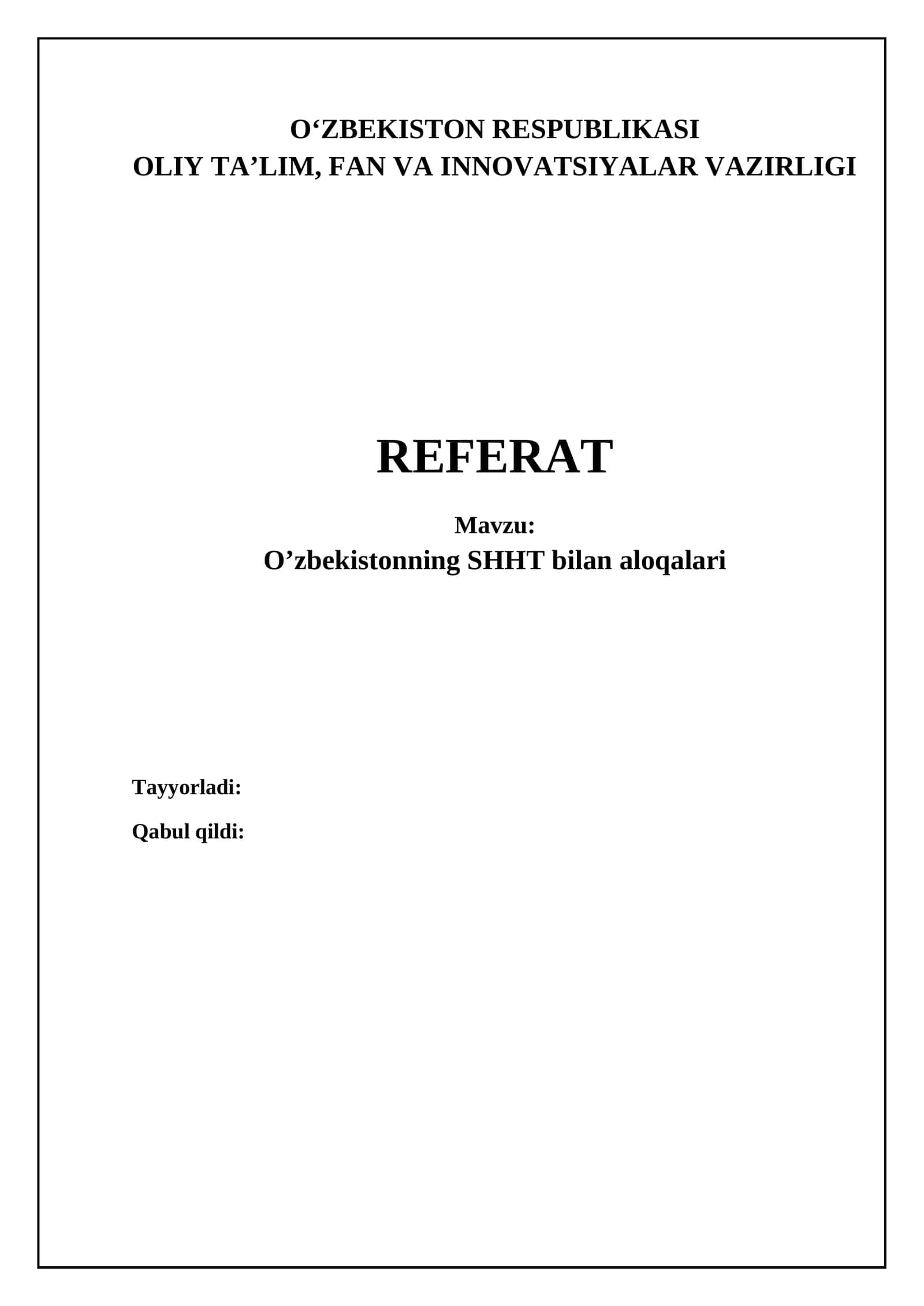 O'zbekistonning SHHT bilan aloqalari