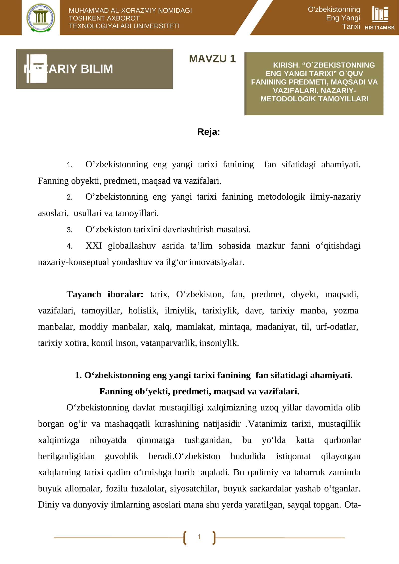 O'zbekistonning Eng Yangi Tarixi