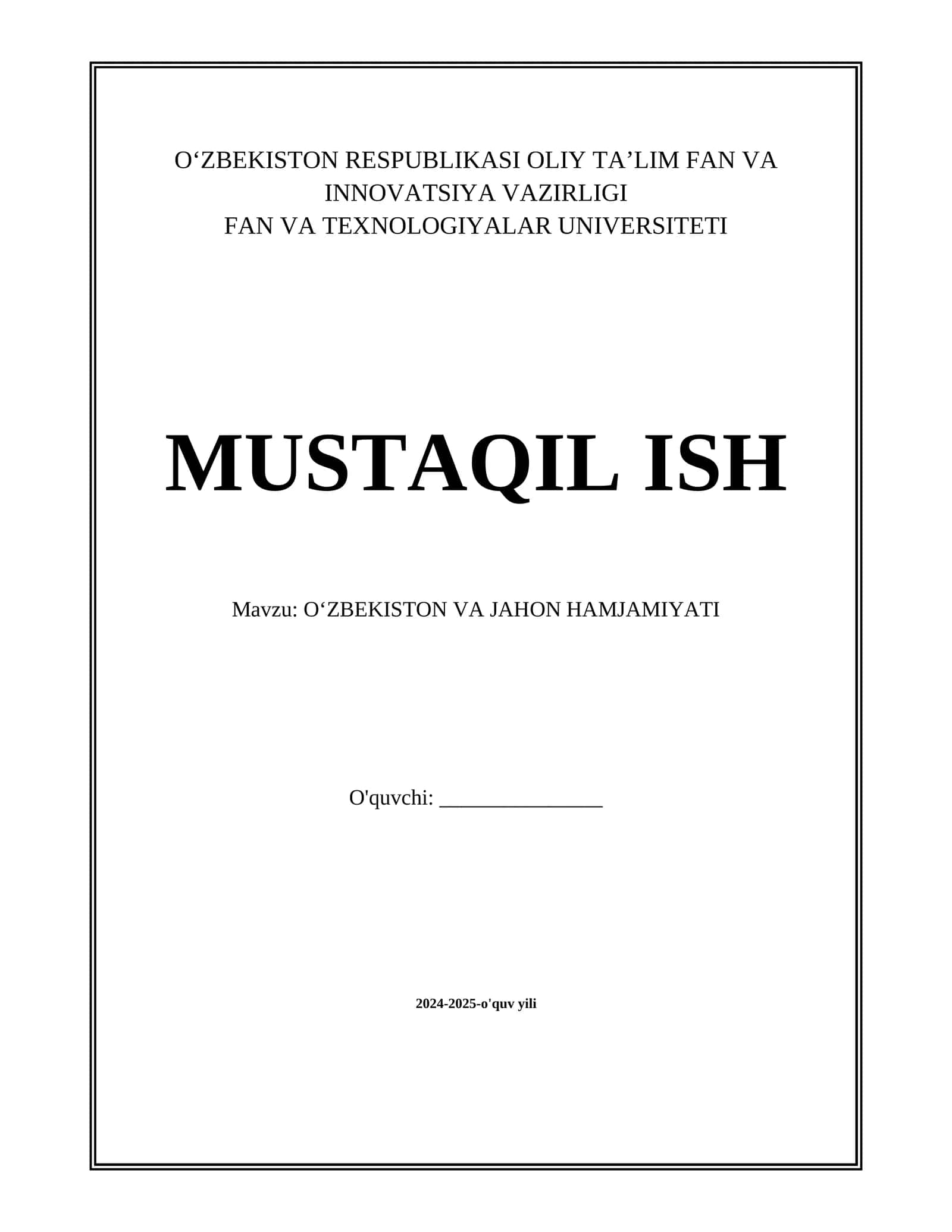OʻZBEKISTON VA JAHON HAMJAMIYATI