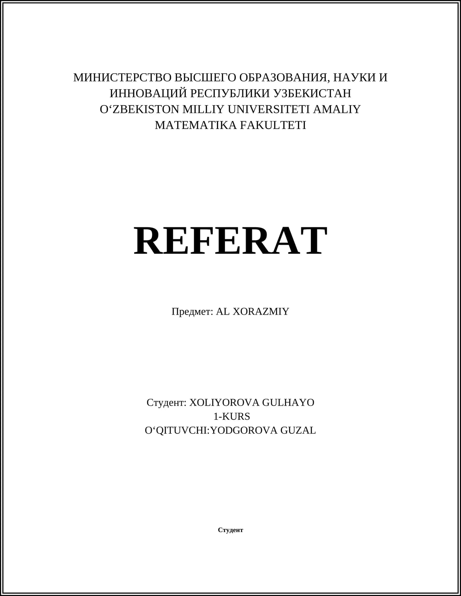 REFERAT: AL XORAZMIY