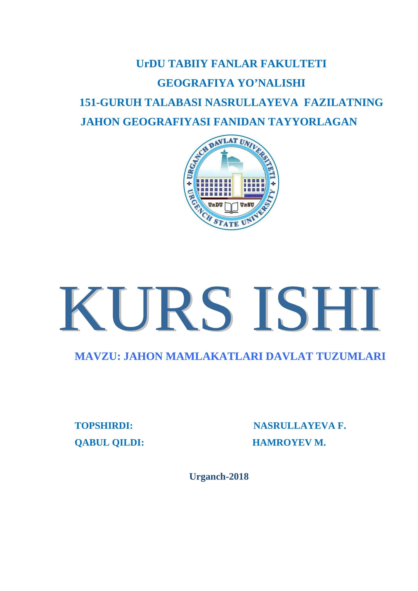 Jahon mamlakatlari davlat tuzumlari