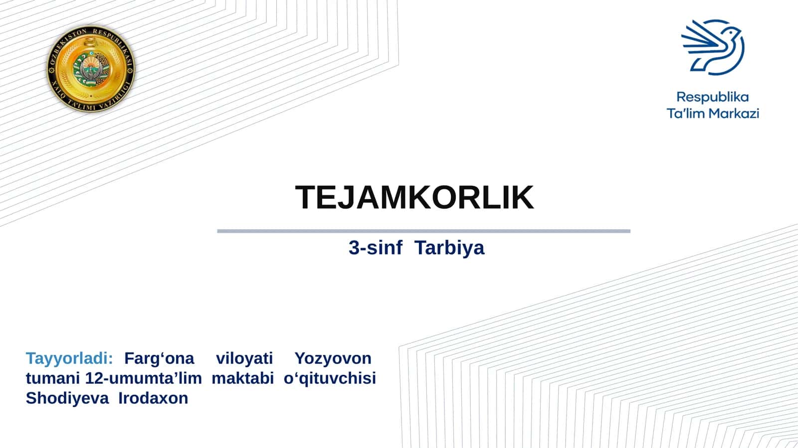 3-sinf Tarbiya fanidan Tejamkorlik dars taqdimoti