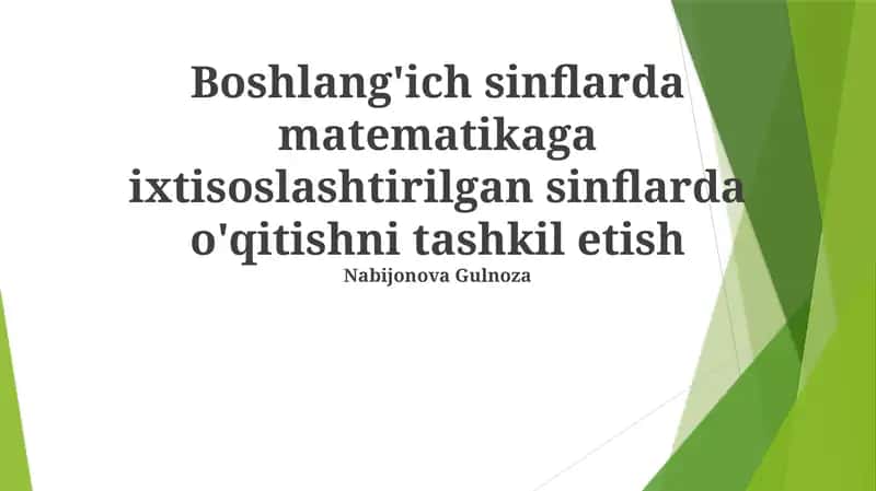 Boshlang'ich sinflarda matematikaga ixtisoslashtirilgan sinflarda o'qitishni tashkil etish