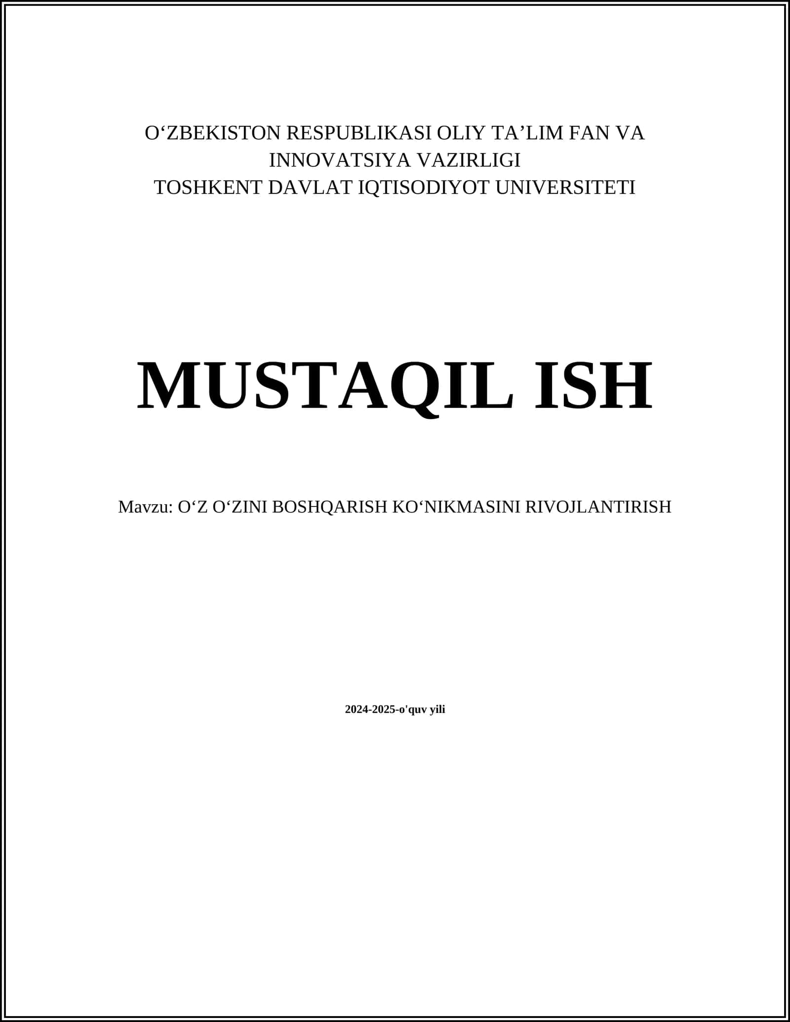 OʻZ OʻZINI BOSHQARISH KOʻNIKMASINI RIVOJLANTIRISH