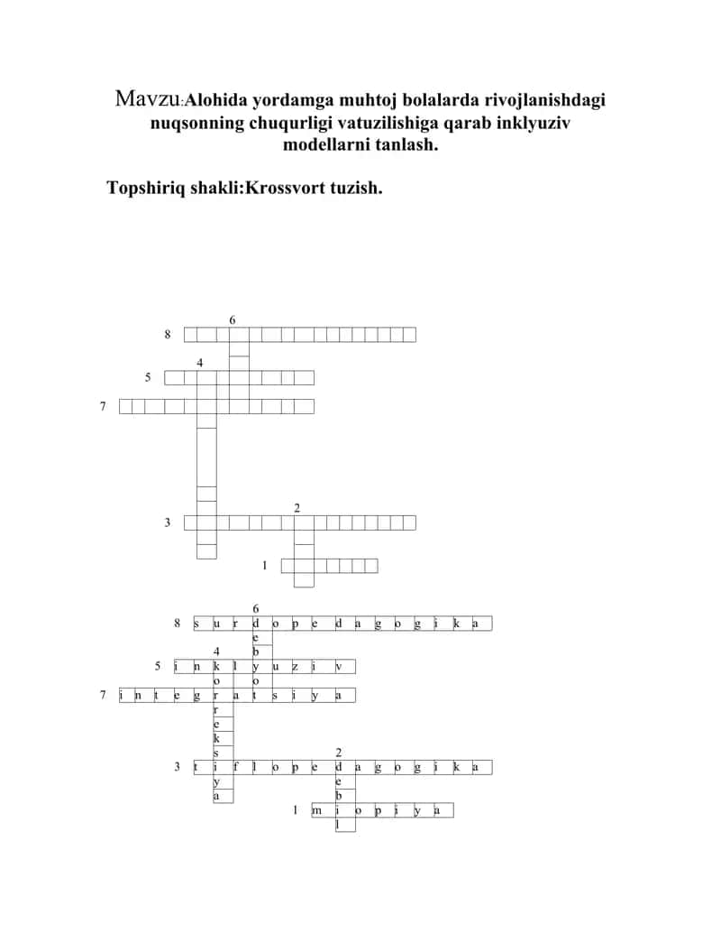 Alohida yordamga muhtoj bolalarda rivojlanishdagi nuqsonning chuqurligi vatuzilishiga qarab inklyuziv modellarni tanlash