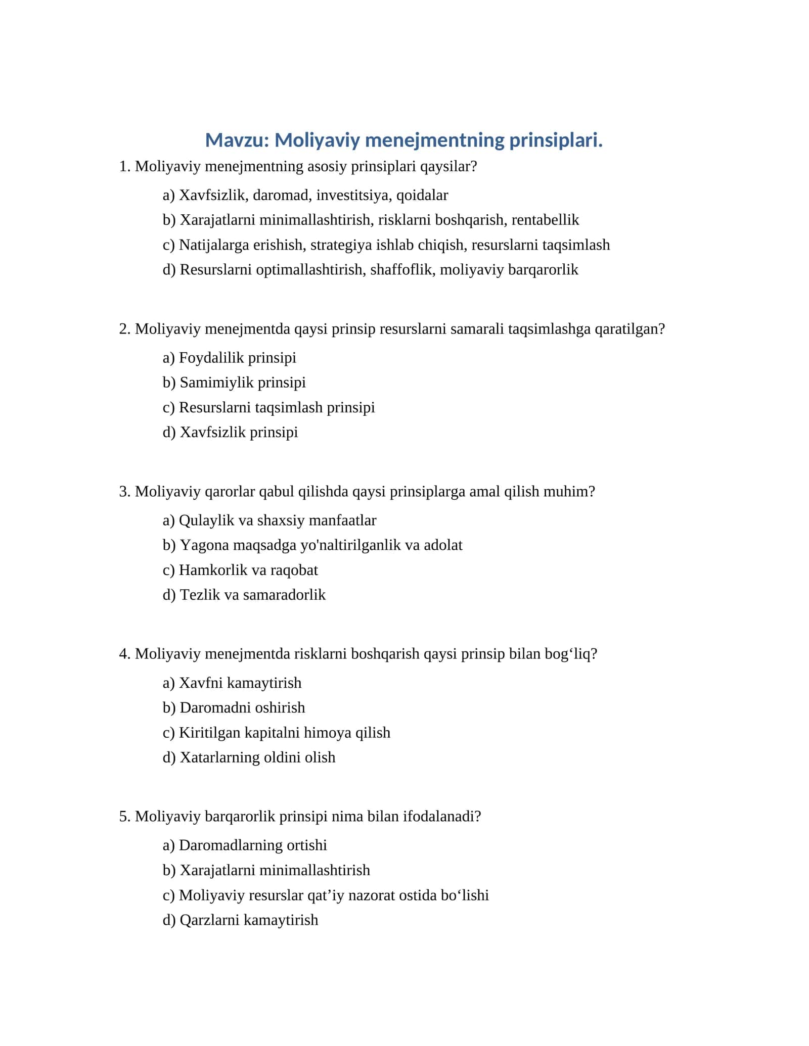 Moliyaviy menejmentning prinsiplari