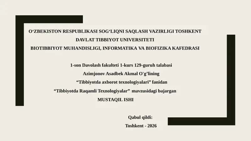 Tibbiyotda Raqamli Texnologiyalar.