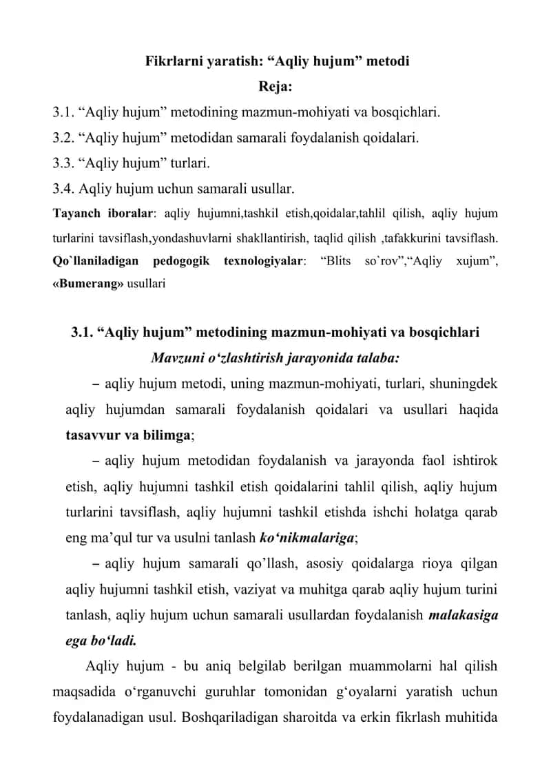 Fikrlarni yaratish: “Aqliy hujum” metodi