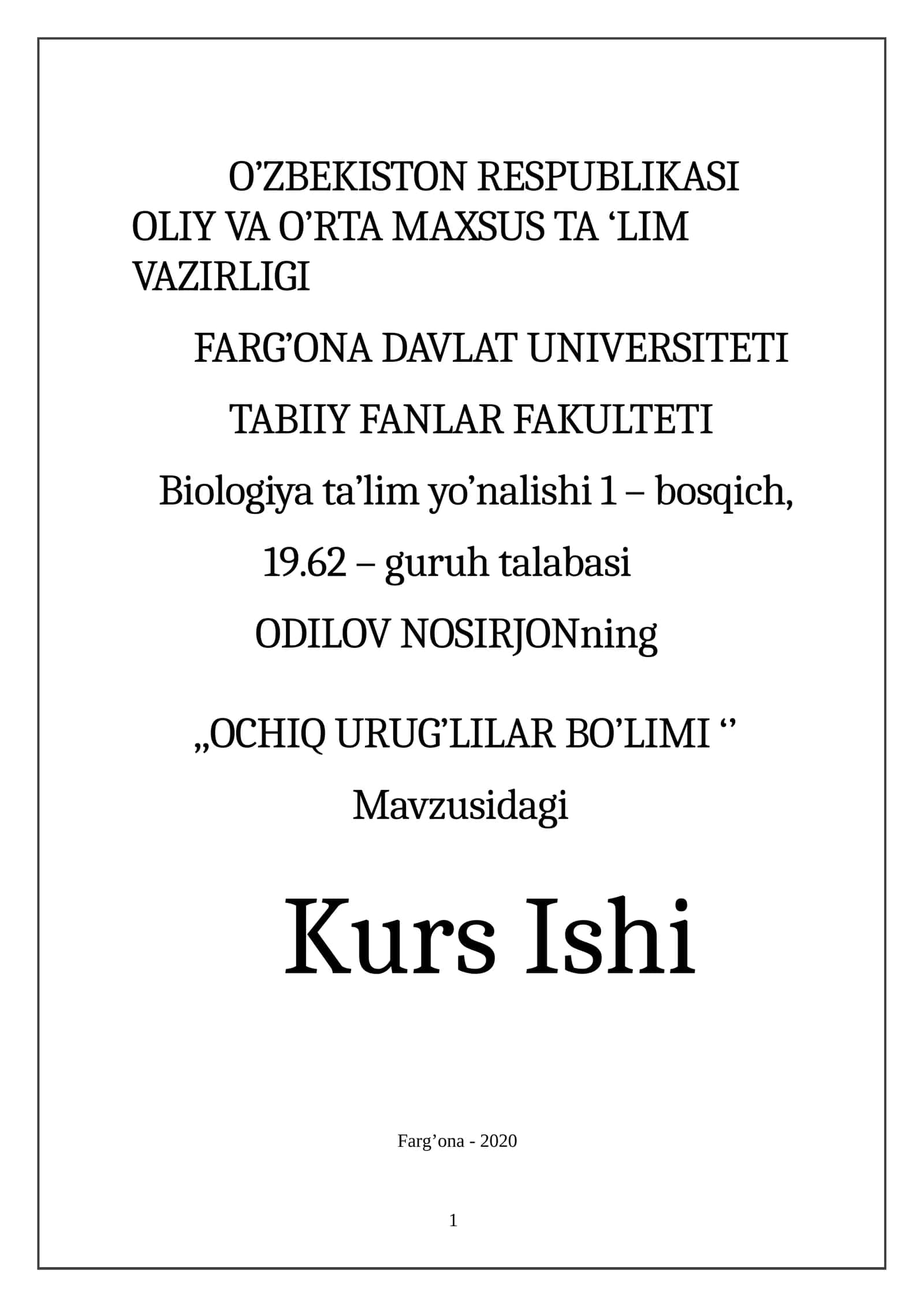OCHIQ URUG’LILAR BO’LIMI