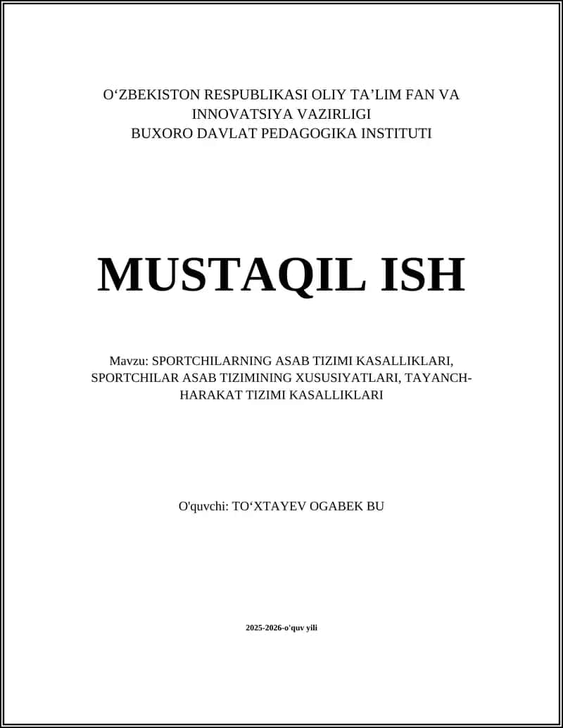 SPORTCHILARNING ASAB TIZIMI KASALLIKLARI