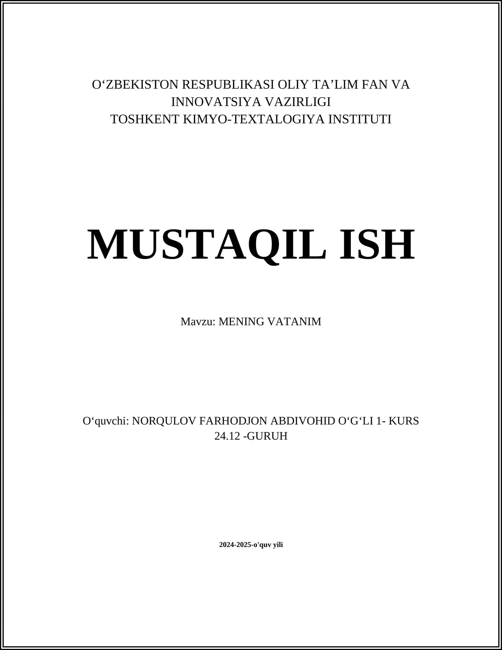 MENING VATANIM