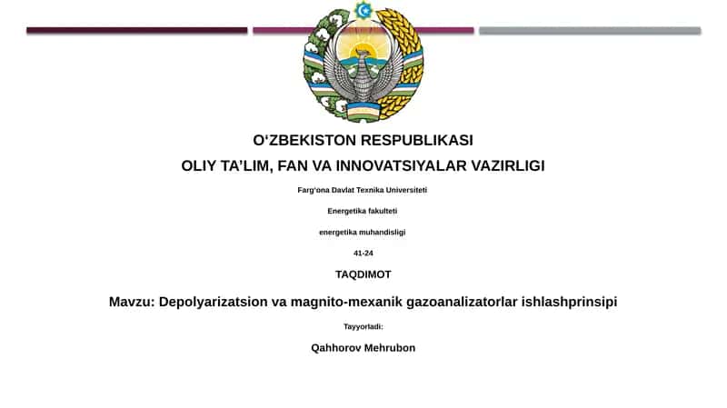 Depolyarizatsion va magnito-mexanik gazoanalizatorlar ishlashprinsipi