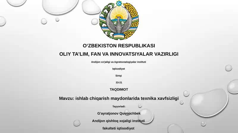 ishlab chiqarish maydonlarida texnika xavfsizligi