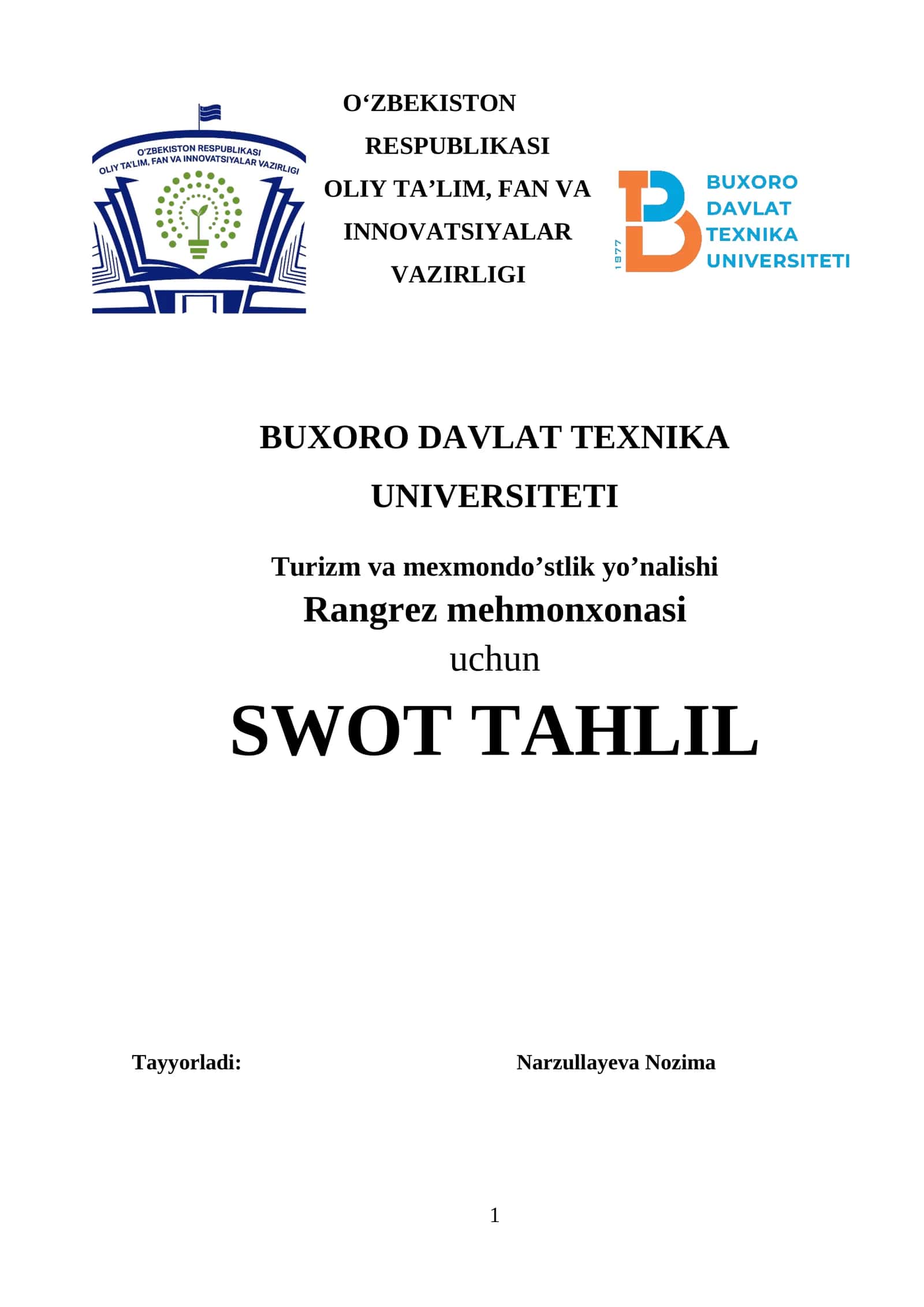 SWOT TAHLIL: RANGREZ MEXMONXONASI