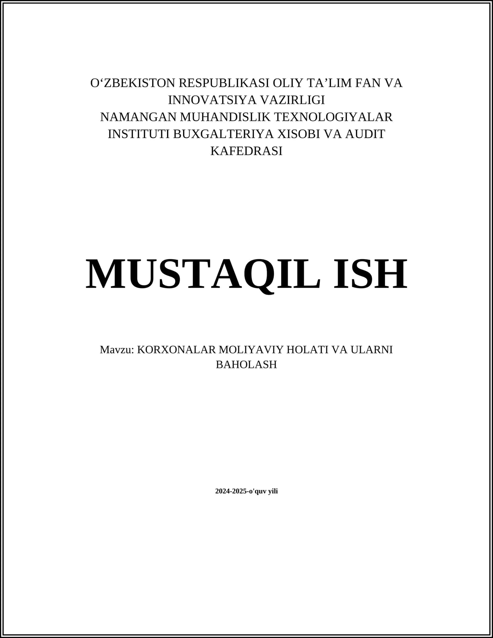 Korxona moliyaviy tahlili